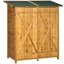 Outsunny Garden Wood Storage Shed With Table 140 X 75 X 160cm - Grey - 845-353V01ND -OUTSUNNY Sales Shop o u outsunny 845 353v01nd full
