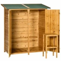 Outsunny Garden Wood Storage Shed With Table 140 X 75 X 160cm - Grey - 845-353V01ND -OUTSUNNY Sales Shop o u outsunny 845 353v01nd full2