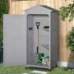 Outsunny 3-Tier Garden Wooden Storage Shed With Shelves - Grey - 845-356GY