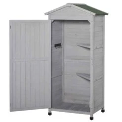Outsunny 3-Tier Garden Wooden Storage Shed With Shelves - Grey - 845-356GY -OUTSUNNY Sales Shop o u outsunny 845 356gy full