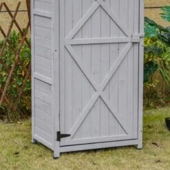 Outsunny 3-Tier Garden Wooden Storage Shed With Shelves - Grey - 845-356GY -OUTSUNNY Sales Shop o u outsunny 845 356gy outdoor2
