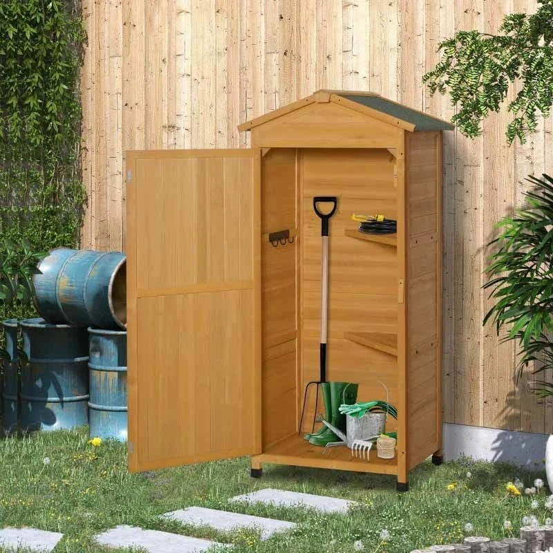 Outsunny 3-Tier Wooden Garden Storage Shed - Brown - 845-356YL 9 Outsunny 3-Tier Wooden Garden Storage Shed - Brown - 845-356YL - Image 9