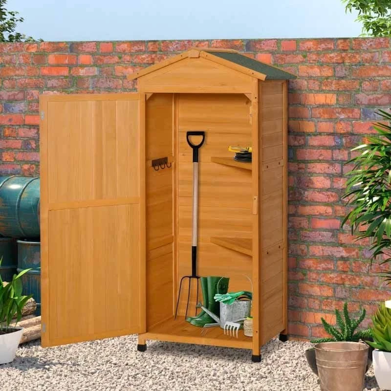 Outsunny 3-Tier Wooden Garden Storage Shed - Brown - 845-356YL 1 Outsunny 3-Tier Wooden Garden Storage Shed - Brown - 845-356YL
