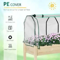 Outsunny Elevated Wood Raised Garden Bed / Planter With PE Cover 121L X 55W X 117H Cm - Nature Wood - 845-364 -OUTSUNNY Sales Shop o u outsunny 845 364 cover
