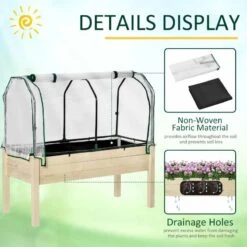 Outsunny Elevated Wood Raised Garden Bed / Planter With PE Cover 121L X 55W X 117H Cm - Nature Wood - 845-364 -OUTSUNNY Sales Shop o u outsunny 845 364 details