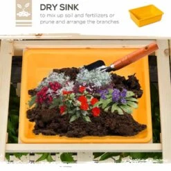 Outsunny Garden Wooden Potting Bench With Sliding Tabletop & Dry Sink - Brown - 845-376 -OUTSUNNY Sales Shop o u outsunny 845 376 sink