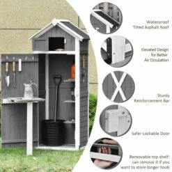 Outsunny Garden Wooden Storage Shed With Shelves & Workstation - Grey - 845-377CG -OUTSUNNY Sales Shop o u outsunny 845 377cg features