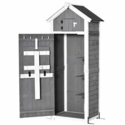 Outsunny Garden Wooden Storage Shed With Shelves & Workstation - Grey - 845-377CG -OUTSUNNY Sales Shop o u outsunny 845 377cg full