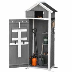 Outsunny Garden Wooden Storage Shed With Shelves & Workstation - Grey - 845-377CG -OUTSUNNY Sales Shop o u outsunny 845 377cg full2