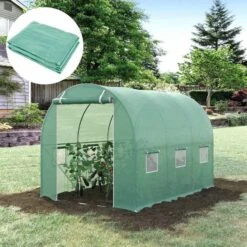 Outsunny 10 X 7ft Tunnel Walk In Greenhouse Replacement Cover With Windows & Door - Green - 845-382V03GN -OUTSUNNY Sales Shop o u outsunny 845 382v03gn outdoor