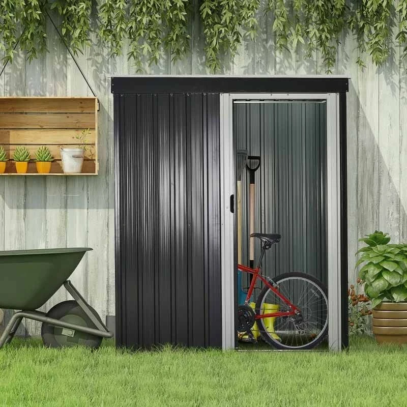 Outsunny 5 X 3ft Garden Storage Shed With Sliding Door And Sloped Roof - Black - 845-423 1 Outsunny 5 X 3ft Garden Storage Shed With Sliding Door And Sloped Roof - Black - 845-423