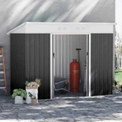 Outsunny 7 X 4ft Metal Garden Storage Shed With Sliding Door & Air Vents - Dark Grey - 845-428V04CG