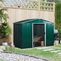 Outsunny 5.7 X 7.7ft Corrugated Steel Outdoor Storage Shed With Sliding Door - Green - 845-429GN