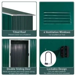 Outsunny 5.7 X 7.7ft Corrugated Steel Outdoor Storage Shed With Sliding Door - Green - 845-429GN 15 Outsunny 5.7 X 7.7ft Corrugated Steel Outdoor Storage Shed With Sliding Door - Green - 845-429GN -OUTSUNNY Sales Shop o u outsunny 845 429gn features