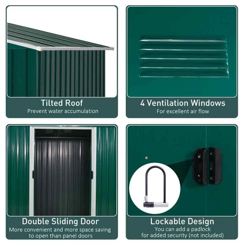 Outsunny 5.7 X 7.7ft Corrugated Steel Outdoor Storage Shed With Sliding Door - Green - 845-429GN 6 Outsunny 5.7 X 7.7ft Corrugated Steel Outdoor Storage Shed With Sliding Door - Green - 845-429GN - Image 6
