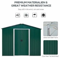 Outsunny 5.7 X 7.7ft Corrugated Steel Outdoor Storage Shed With Sliding Door - Green - 845-429GN 13 Outsunny 5.7 X 7.7ft Corrugated Steel Outdoor Storage Shed With Sliding Door - Green - 845-429GN -OUTSUNNY Sales Shop o u outsunny 845 429gn material