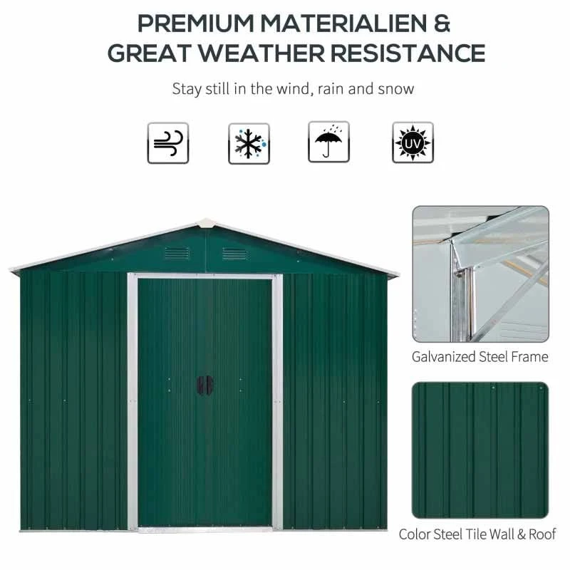 Outsunny 5.7 X 7.7ft Corrugated Steel Outdoor Storage Shed With Sliding Door - Green - 845-429GN 4 Outsunny 5.7 X 7.7ft Corrugated Steel Outdoor Storage Shed With Sliding Door - Green - 845-429GN - Image 4