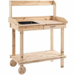 Outsunny Wooden Potting Bench With 2 Removable Wheels & Storage Spaces - Brown - 845-460ND 12 Outsunny Wooden Potting Bench With 2 Removable Wheels & Storage Spaces - Brown - 845-460ND -OUTSUNNY Sales Shop o u outsunny 845 460nd full