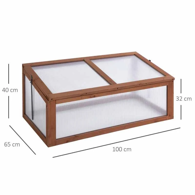 Outsunny Polycarbonate Square Mini Wooden Greenhouse 100L X 65W X 40Hcm - Brown - 845-471 2 Outsunny Polycarbonate Square Mini Wooden Greenhouse 100L X 65W X 40Hcm - Brown - 845-471 - Image 2