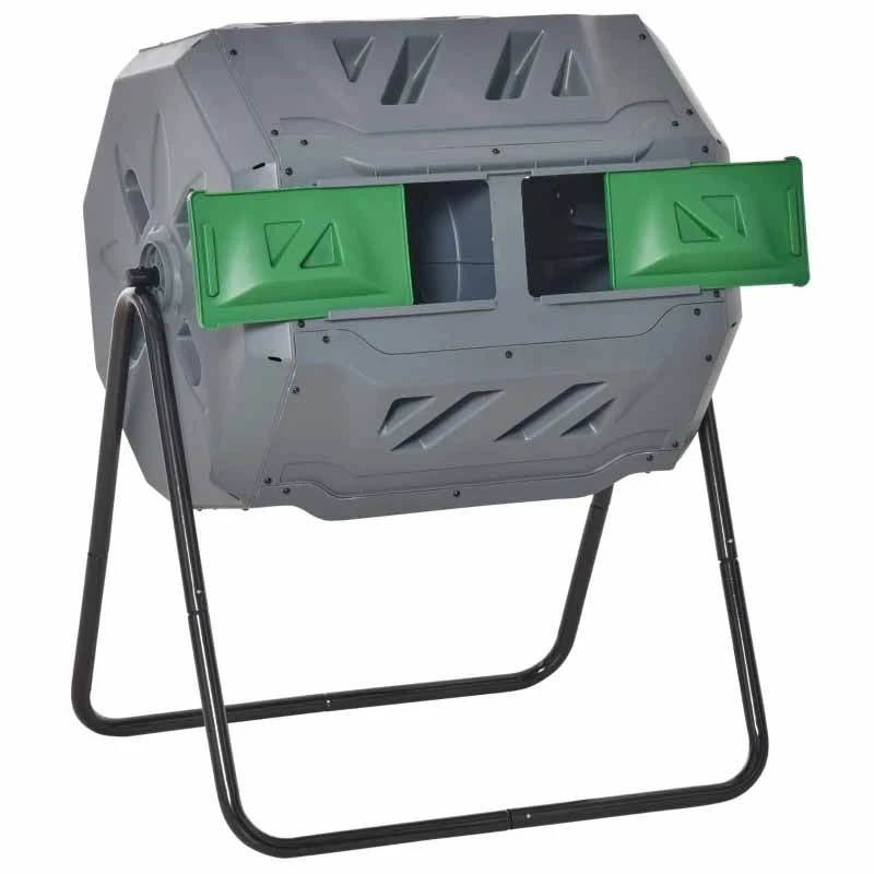 Outsunny 160 Litre Dual Rotating Garden Compost Bin - Grey - 845-490GY 2 Outsunny 160 Litre Dual Rotating Garden Compost Bin - Grey - 845-490GY - Image 2