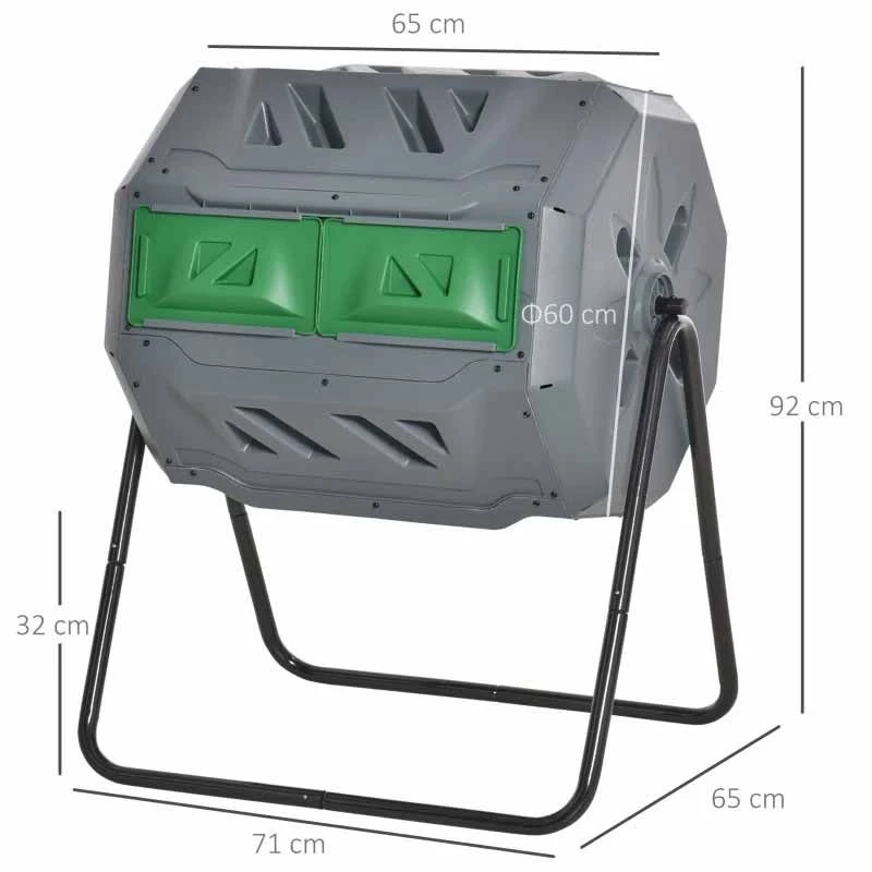 Outsunny 160 Litre Dual Rotating Garden Compost Bin - Grey - 845-490GY 3 Outsunny 160 Litre Dual Rotating Garden Compost Bin - Grey - 845-490GY - Image 3