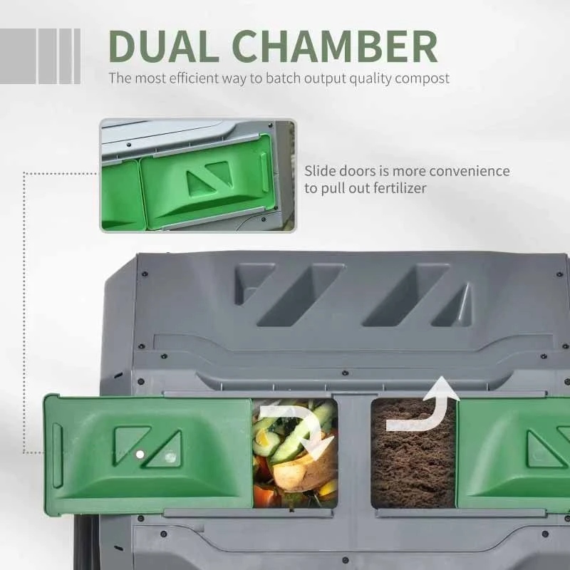 Outsunny 160 Litre Dual Rotating Garden Compost Bin - Grey - 845-490GY 6 Outsunny 160 Litre Dual Rotating Garden Compost Bin - Grey - 845-490GY - Image 6