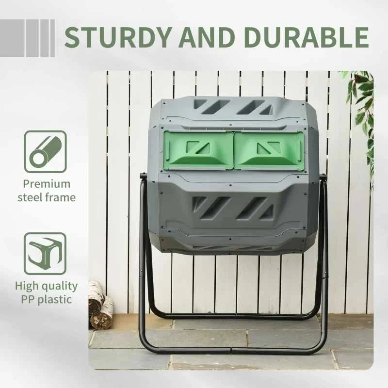 Outsunny 160 Litre Dual Rotating Garden Compost Bin - Grey - 845-490GY 7 Outsunny 160 Litre Dual Rotating Garden Compost Bin - Grey - 845-490GY - Image 7