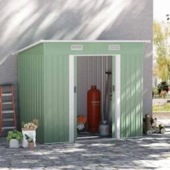 Outsunny 7 X 4ft Metal Outdoor Storage Shed With Base - Light Green - 845-496YG -OUTSUNNY Sales Shop o u outsunny 845 496yg outdoor