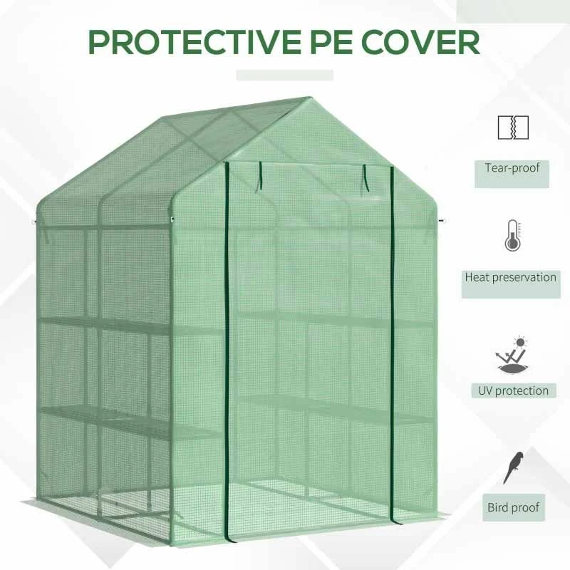 Outsunny 2-Tier Walk In Polytunnel Steeple Greenhouse 143L X 138W X 190Hcm - Green - 845-510 4 Outsunny 2-Tier Walk In Polytunnel Steeple Greenhouse 143L X 138W X 190Hcm - Green - 845-510 - Image 4