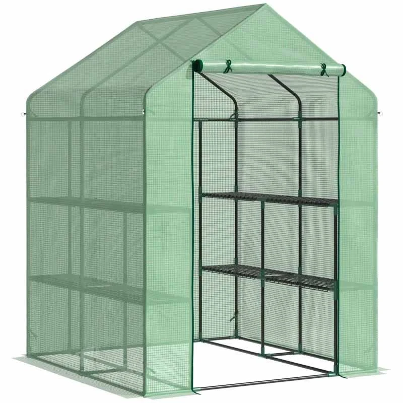 Outsunny 2-Tier Walk In Polytunnel Steeple Greenhouse 143L X 138W X 190Hcm - Green - 845-510 3 Outsunny 2-Tier Walk In Polytunnel Steeple Greenhouse 143L X 138W X 190Hcm - Green - 845-510 - Image 3