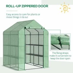 Outsunny 2-Tier Walk In Polytunnel Steeple Greenhouse 143L X 138W X 190Hcm - Green - 845-510 14 Outsunny 2-Tier Walk In Polytunnel Steeple Greenhouse 143L X 138W X 190Hcm - Green - 845-510 -OUTSUNNY Sales Shop o u outsunny 845 510 rollup