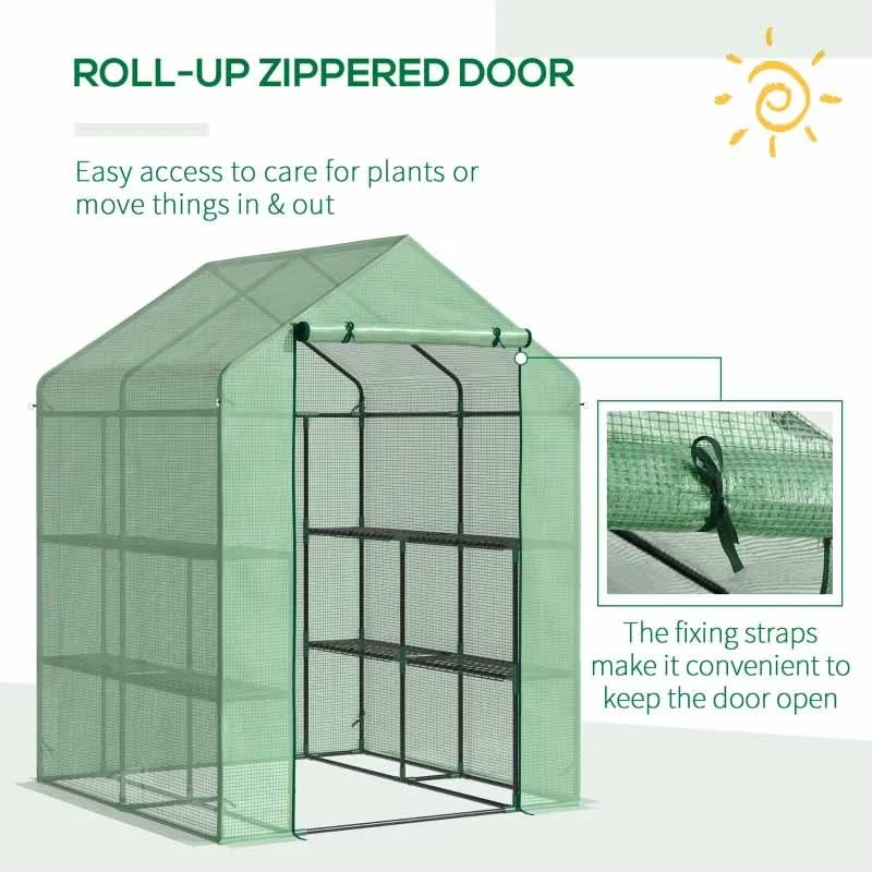 Outsunny 2-Tier Walk In Polytunnel Steeple Greenhouse 143L X 138W X 190Hcm - Green - 845-510 5 Outsunny 2-Tier Walk In Polytunnel Steeple Greenhouse 143L X 138W X 190Hcm - Green - 845-510 - Image 5