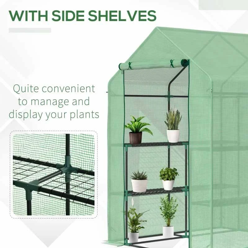 Outsunny 2-Tier Walk In Polytunnel Steeple Greenhouse 143L X 138W X 190Hcm - Green - 845-510 6 Outsunny 2-Tier Walk In Polytunnel Steeple Greenhouse 143L X 138W X 190Hcm - Green - 845-510 - Image 6