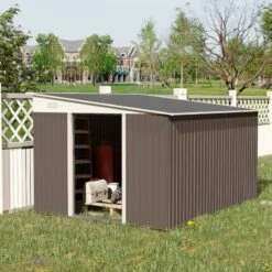 Outsunny 11.3 X 9.2ft Steel Garden Storage Shed With Double Sliding Doors & 2 Air Vents - Grey - 845-529GY