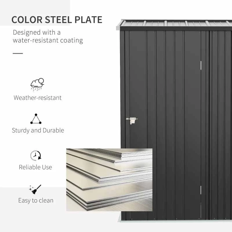 Outsunny 5.3 X 3.1ft Metal Outdoor Storage Shed With Single Door - Charcoal Grey - 845-532 5 Outsunny 5.3 X 3.1ft Metal Outdoor Storage Shed With Single Door - Charcoal Grey - 845-532 - Image 5