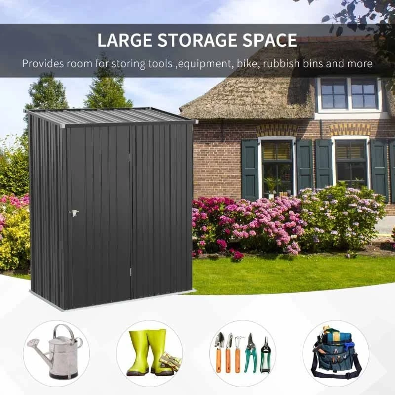 Outsunny 5.3 X 3.1ft Metal Outdoor Storage Shed With Single Door - Charcoal Grey - 845-532 4 Outsunny 5.3 X 3.1ft Metal Outdoor Storage Shed With Single Door - Charcoal Grey - 845-532 - Image 4