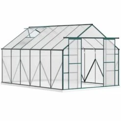 Outsunny 8x12ft Aluminum Polycarbonate Greenhouse With Sliding Door & Foundation - Clear - 845-533 -OUTSUNNY Sales Shop o u outsunny 845 533 full