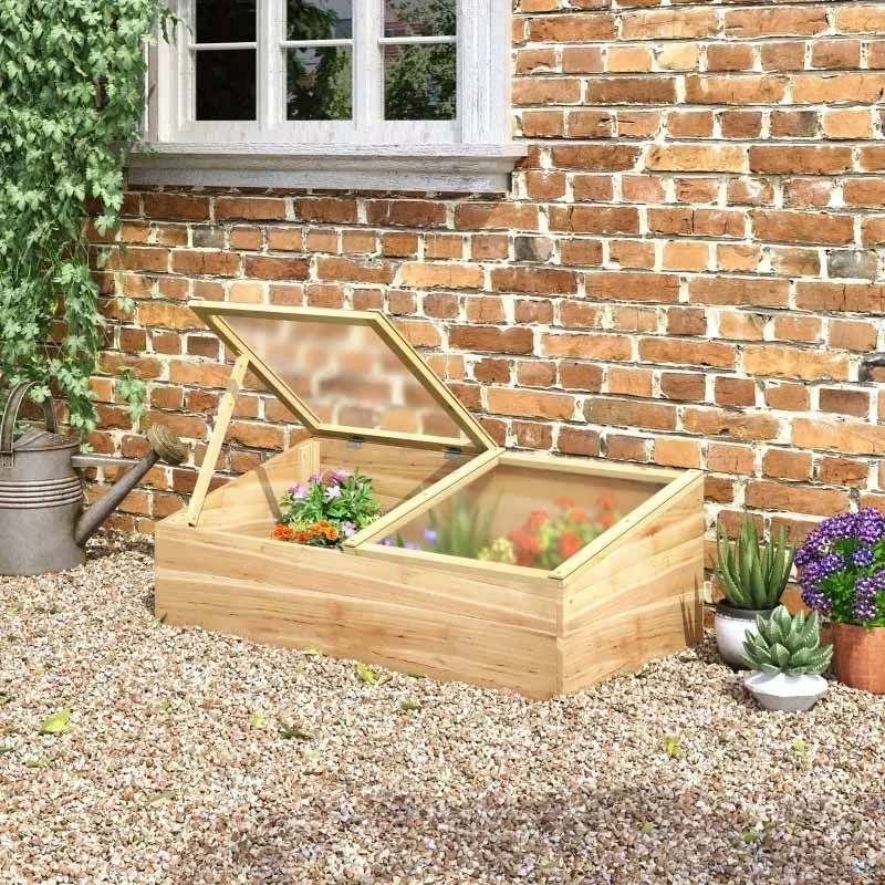 Outsunny 3 X 1.6ft Wooden Cold Frame Polycarbonate Greenhouse - Natural - 845-538ND 10 Outsunny 3 X 1.6ft Wooden Cold Frame Polycarbonate Greenhouse - Natural - 845-538ND - Image 10