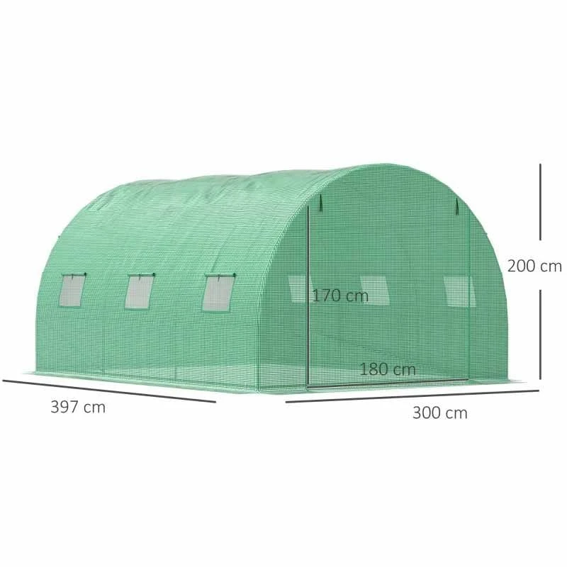 Outsunny 13 X 10ft Walk-in Tunnel Greenhouse With PE Cover - Green - 845-562 2 Outsunny 13 X 10ft Walk-in Tunnel Greenhouse With PE Cover - Green - 845-562 - Image 2