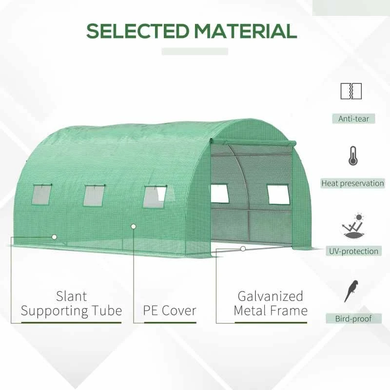 Outsunny 13 X 10ft Walk-in Tunnel Greenhouse With PE Cover - Green - 845-562 4 Outsunny 13 X 10ft Walk-in Tunnel Greenhouse With PE Cover - Green - 845-562 - Image 4