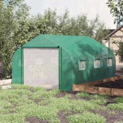 Outsunny 11 X 10ft Walk-in Tunnel Greenhouse With Roll Up Door & 6 Windows - Green - 845-563