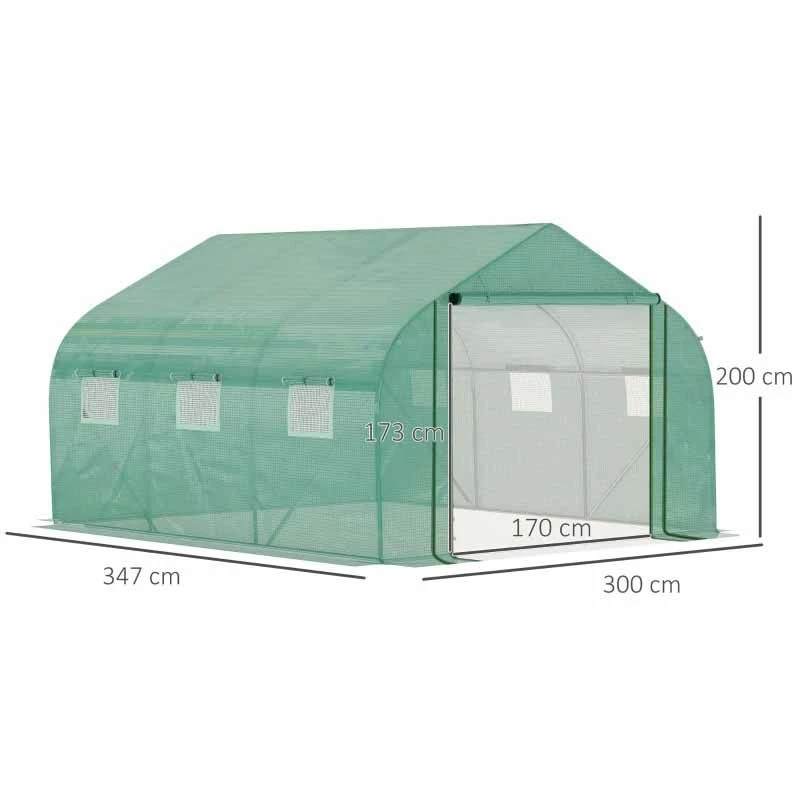 Outsunny 11 X 10ft Walk-in Tunnel Greenhouse With Roll Up Door & 6 Windows - Green - 845-563 2 Outsunny 11 X 10ft Walk-in Tunnel Greenhouse With Roll Up Door & 6 Windows - Green - 845-563 - Image 2