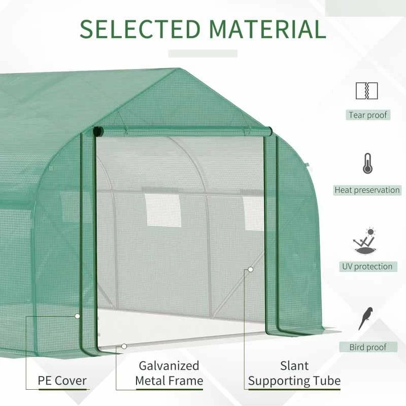 Outsunny 11 X 10ft Walk-in Tunnel Greenhouse With Roll Up Door & 6 Windows - Green - 845-563 4 Outsunny 11 X 10ft Walk-in Tunnel Greenhouse With Roll Up Door & 6 Windows - Green - 845-563 - Image 4