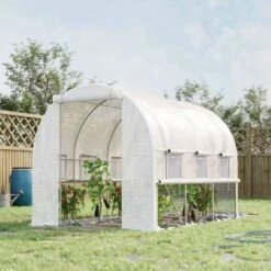 Outsunny 9.5 X 6.5ft Large Polytunnel Greenhouse With Zippered Doors - White - 845-611WT