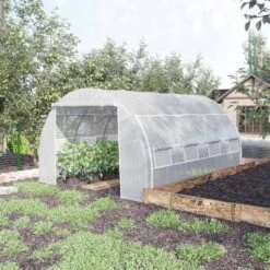Outsunny 4x3x2m Steel Walk-In Polytunnel Greenhouse With Reinforced Cover - White - 845-612V01WT