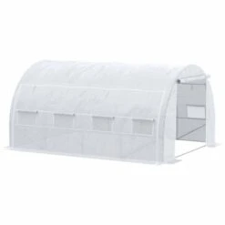 Outsunny 4x3x2m Steel Walk-In Polytunnel Greenhouse With Reinforced Cover - White - 845-612V01WT -OUTSUNNY Sales Shop o u outsunny 845 612v01wt full