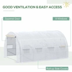 Outsunny 4x3x2m Steel Walk-In Polytunnel Greenhouse With Reinforced Cover - White - 845-612V01WT -OUTSUNNY Sales Shop o u outsunny 845 612v01wt ventilation