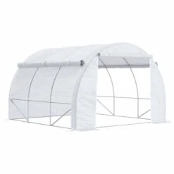 Outsunny 3 X 2m Walk In Steel Polytunnel Greenhouse With Zippered Door & 6 Windows - White - 845-612V02WT -OUTSUNNY Sales Shop o u outsunny 845 612v02wt full
