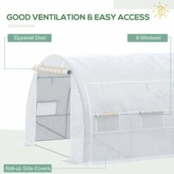 Outsunny 3 X 2m Walk In Steel Polytunnel Greenhouse With Zippered Door & 6 Windows - White - 845-612V02WT -OUTSUNNY Sales Shop o u outsunny 845 612v02wt ventilation