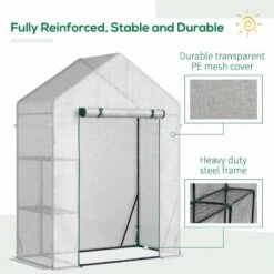 Outsunny Portable 2-Tier Walk-In Greenhouse - White & Green - 845-621 -OUTSUNNY Sales Shop o u outsunny 845 621 features2
